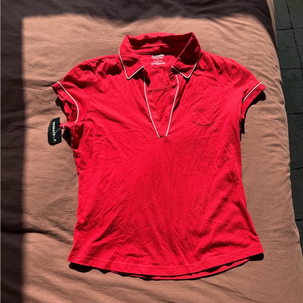 Y2K Express Mini Polo Top Red Contrast Trim Early 2000s